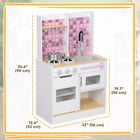 Qaba Kids Kitchen Playset with Realistic Lights & Sounds for Toddlers - White-Realistic faucet and sink teach cleaning skills 