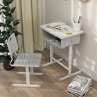 Qaba Kids Desk & Chair Set, Height Adjustable Children Study Desk & Chair - Grey-Large drawer and side hook keep the desktop tidy, boosting focus
