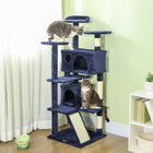 PawHut 54" Cat Tree Tower with Scratching Posts and Condos - Dark Blue-Includes scratching posts and ramp for natural clawing instincts 