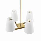 Modway Mercer 4-Light Pendant Light - White/Satin Brass-ETL Listed for Damp Locations