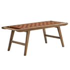 Modway Saoirse 47" Faux Leather Wood Bench - Walnut/Brown-Double Woven Leather