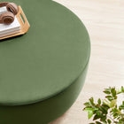 Modway Tilden Large 38" Round Performance Velvet Upholstered Ottoman - Moss Green/Natural-Rubberwood Plinth Base