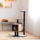 PawHut 47" Wood Cat Tree Condo Tower with Scratching Post and Toy Ball - Black-Soft cushions for comfortable napping 