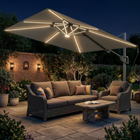 Outsunny Offset Cantilever Patio Umbrella with Solar Lights - 10' x 9.7' - Dark Grey-Protective cover to the umbrella's lifespan and a wind rope for added stability