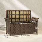 Outsunny 2-In-1 Patio Wicker Storage Bench with Handles and Cushion - Tan-Hinges on the seat, easily opening and placing items inside