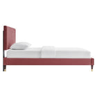 Modway Roxanne Performance Velvet Queen Platform Bed with Wood Legs and Gold Metal Sleeves - Dusty Rose-Wood Slat Support System
