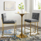 Modway Privy Gold Stainless Steel Performance Velvet Bar Stool - Gold Charcoal - Set of 2-Soft Polyester Fabric Upholstery