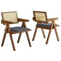 Modway Thera Vegan Leather Cane Dining Armchairs - Walnut/Black - 2 Pack-Set of 2 Dining Armchairs