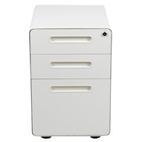 Flash Furniture Ergonomic 3-Drawer Legal/Letter Locking Mobile Filing Cabinet - White-Modern White 3-Drawer Filing Cabinet - Ergonomic Mobile Design