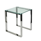 Plata Import Gen 17"W Square Side Table - Silver-Metal legs that support a glass top suitable for any furniture set