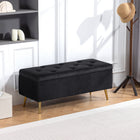 HOMCOM Steel Leg 43 Inch Large Storage Chest Ottoman Bench - Black-Enjoy enhanced comfort with soft velvet-feel upholstery and a foam-padded seat;