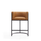 Manhattan Comfort Cosmopolitan 23.7" Mid-Century Modern Faux Leather Upholstered Counter Stool - Camel and Black - 2 Pack-Includes Footrest Base