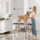 PawHut Adjustable Dog Grooming Table with 2 Safety Slings - Black-Adjustable bar height to suit dogs of different heights safely
