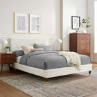 Modway Yasmine Channel Tufted Performance Velvet Full Platform Bed with Wood Legs and Gold Metal Sleeves - White-Bed Frame Weight Capacity: 800 lbs