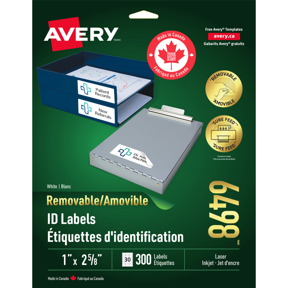 Avery White Laser/Inkjet Removable Address Label, 2-5/8