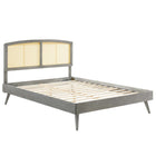 Modway Sierra Cane and Wood Full Platform Bed with Splayed Legs - Grey-Full Platform Bed Frame