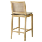 Modway Ovard Wood and Rattan Counter Stool - Natural-Non-Marking Floor Pins