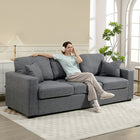 HOMCOM 3 Seater Sofa with Deep Seat - Dark Grey-Upholstered in breathable, skin-friendly faux linen fabric for year-round comfort