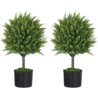 HOMCOM 21.7" Decorative Artificial Plants for Home - Green - 2 Pack-Two artificial cedar topiary trees enhance home aesthetics 