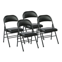 Work Smart Folding Chair with Vinyl Seat and Back - Black - Set of 4-Vinyl Padded Seat and Back