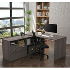 Bestar i3 Plus L-Desk with Two Drawers, Bark Grey (160850-47)-High Density Commercial Grade Particle Board and Melamine