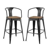 Modway Promenade Bar Stool - Black - Set of 2-Cafe and Bistro Style Bar Stool