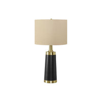 Monarch Specialties 28" H Contemporary Table Lamp - Black Metal / Beige Shade-A sleek design and modern black metal base with gold accents and a beige linen drum shade topped with a gold finial, this 28"h table lamp makes the perfect statement in a contemporary living space