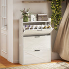 HOMCOM Narrow Shoe Cabinet in Farmhouse Style - White Oak-Each drawer has a two-level adjustable divider for various shoe types