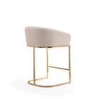Manhattan Comfort Louvre 20" Mid-Century Modern Faux Leather Upholstered Counter Stool - Cream and Titanium Gold - 2 Pack-21" L x 21" W x 36" H