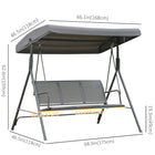 Outsunny 3-Seater Porch Swing Chair with Adjustable Canopy Cover - Weather Resistant Grey-Large weather resistant canopy to shelter from light rain, sunlight and UV rays
