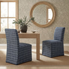 Modway Aster Linen Cotton Blend Slipcovered Dining Chairs - Denim Windowpane Check - 2 Pack-Windowpane Pattern Upholstery