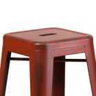 Flash Furniture 30" High Backless Distressed Kelly Red Metal Indoor-Outdoor Barstool-Drain Hole in Seat