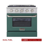 Kucht 30" KDF Series Pro Style Natural Gas Dual Fuel Range - Stainless Steel/Green-Dual bake elements deliver powerful performance: 3,000 watts (base) and 850 watts (top), with a 3,500-watt broiler for intense top heat