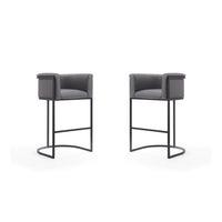 Manhattan Comfort Cosmopolitan 23.7" Mid-Century Modern Faux Leather Upholstered Bar Stool - Grey and Black - 2 Pack-Mid-Century Modern Barstool with Backseat Perfect for Bar and Kitchen Use. Set of 2