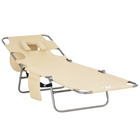 Outsunny Tanning Chair with Face Hole - 5-Level Folding Lounge Chair - Beige-Sun lounger with adjustable backrest locked into five positions