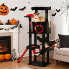 PawHut 60" Tall Gothic Cat Tree Tower with Coffin Bed - Black-Wide base, thick posts and anti-tip strap ensure your cat's safety 