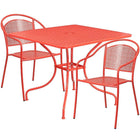 35.5'' Square Coral Indoor-Outdoor Steel Patio Table Set with 2 Round Back Chairs [CO-35SQ-03CHR2-RED-GG]-Set Includes Table and 2 Chairs
