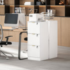 HOMCOM 3-Drawer Fluted Vertical Letter/A4 Filing Cabinet with Lock - White-Fluted drawer fronts with gold finger pulls for a modern look
