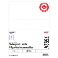 Avery Waterproof Labels - 3.33" x 4" - 300 Pack-White
