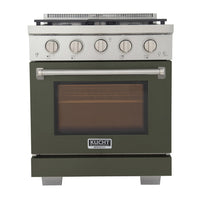 Kucht 30" KFX-X Series Pro Style Natural Gas Range - Stainless Steel/Olive Green-New true simmer burners for precise low heat cooking