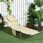 Outsunny Tanning Chair with Face Hole - 5-Level Folding Lounge Chair - Beige-Foldable beach lounger for compact storage and a carry strap for easy transport
