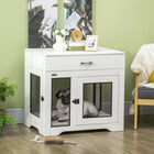 PawHut 31.5" L Dog Kennel End Table with Cushion and Storage - White-Strong load-bearing on top for heavy-duty structural support 