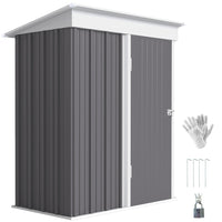 Outsunny Small Outdoor Storage Shed with Adjustable Shelf - 5' x 3' - Grey-Small outdoor storage shed so you can store lawn care equipment and garden tools 