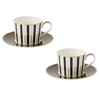 Maxwell & Williams Regency Black Can Shape Teacup and Saucer - 240 ml - 2 Pack-Handwashing Recommended