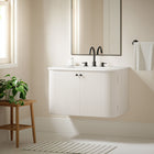 Modway Zia 30" Wall-Mount Bathroom Vanity with Marble Sink - Ivory-8" Widespread Faucet Holes