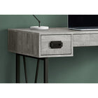 Monarch I 7413 Wood Grain with Black Metal Computer Desk - Grey-1 wide middle drawer on metal glides with a black leather pull