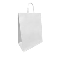 Reliabag Paper Bags - Twist Handles - 13" W x 7" D x 17" H - White - 250 Pack-Made by the premium white kraft paper with the re-enforced flat bottom
