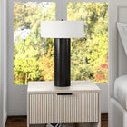 Hudson&Canal Wells 24" Tall Table Lamp with Fabric Shade - Blackened Bronze/White-Rated for one 60W incandescent bulb - 9W LED bulb, 13W fluorescent (CFL) bulb, or 9W self-ballasted LED bulb, E26-base bulb, Bulb not included