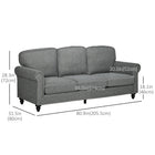 HOMCOM Modern 3-Seater Linen Sofa Couch with Rubberwood Legs - Grey-This couch for bedroom has 4 rubberwood legs to give a sturdy and solid base