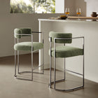 Modway Huron Curved Back Fabric and Metal Counter Stool - Silver Leaf-OEKO-TEX STANDARD 100 Certified Upholstery